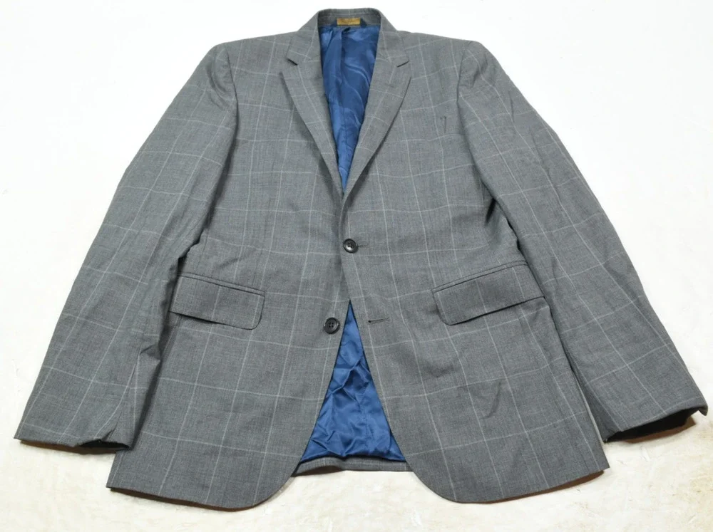 Brooks Brothers Brooksgate Milano Blazer Mens 38R Gray Plaid Wool Slim 2-Button